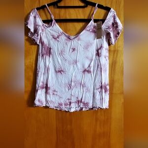 Women's American Eagle Tie-Dye Off-Shoulder Top Pink And White Size XS